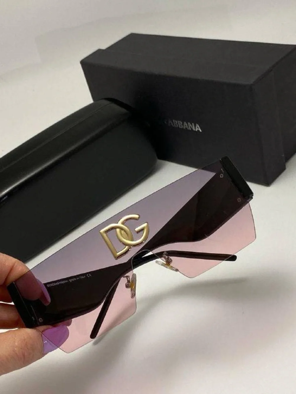 Dolce & Gabbana Black Frame Sunglasses with Pink Gradient Shield Lens